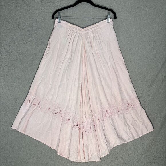 Vintage Bali Emerald Design Midi Skirt Womens Size M Pink Cottagecore Gypsy Boho - Picture 2 of 15